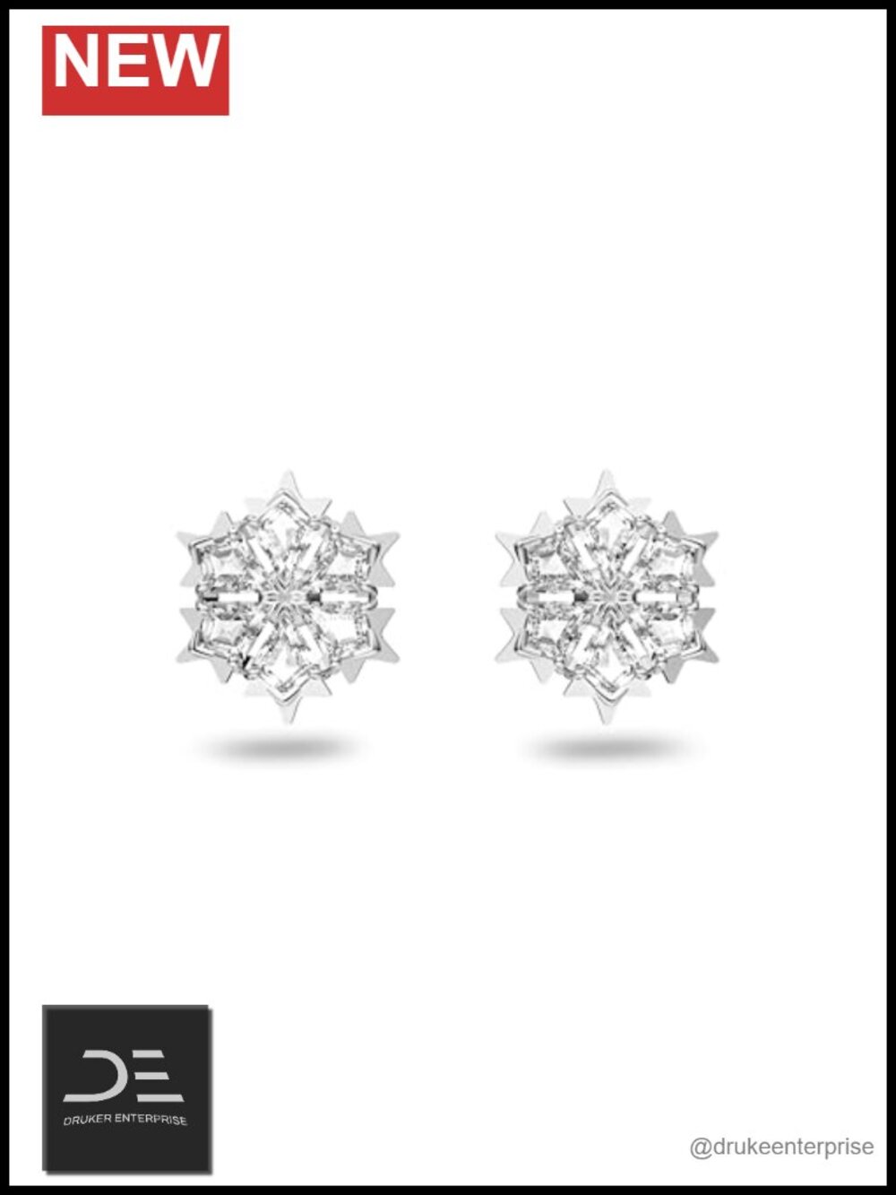 Swarovski Crystal Snowflake Stud Earrings Rhodium Finish